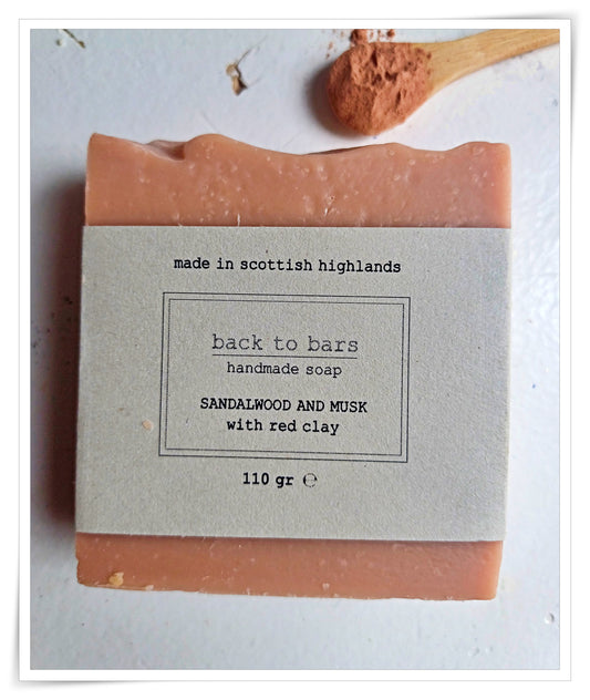 SANDALWOOD and MUSK handmade soap  with red clay and fragrance oil