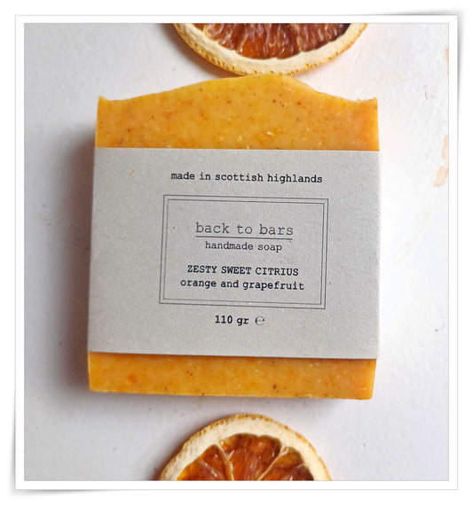 ZESTY SWEET CITRUS handmade soap with citrusy essential oils and annatto powder